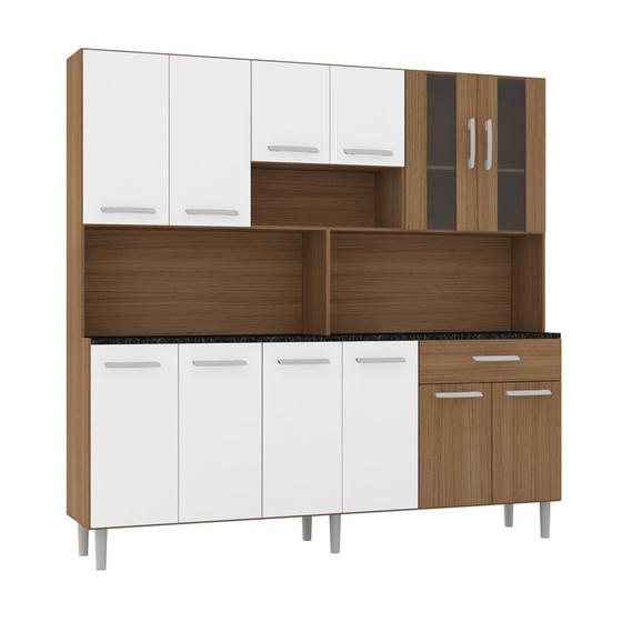 Armário de Cozinha Completa Compacta com 12 Portas Clara Carvalho / Branco Menor preço em Armário de Cozinha Completa Compacta com 12 Portas Clara Carvalho / Branco
