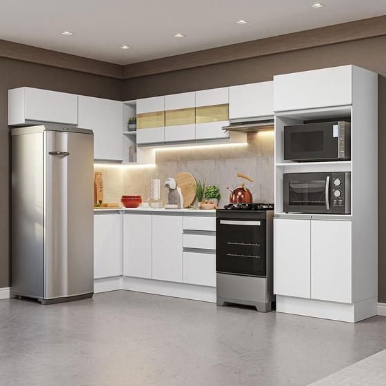 Imagem de Armário de Cozinha Completa de Canto 100% MDF 447cm Branco Smart Madesa 01