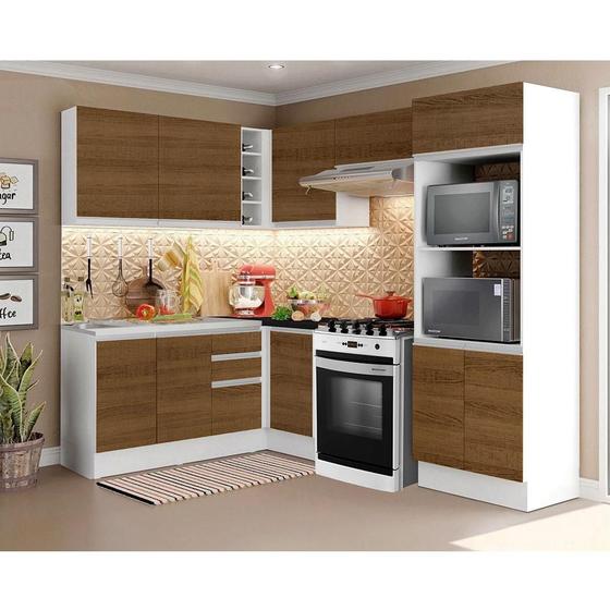 Imagem de Armário de Cozinha Completa de Canto 100% MDF Madesa Acordes XA419001 (Sem Tampo) - Branco/Rustic