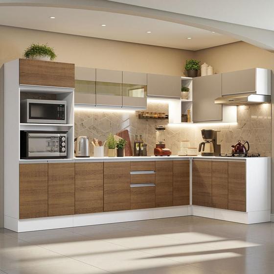 Imagem de Armário de Cozinha Completa de Canto Madesa Smart 100% MDF - Branco/Rustic/Crema