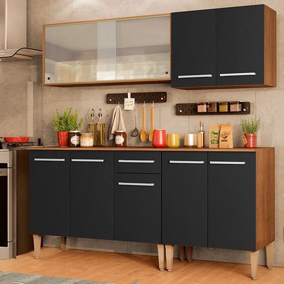 Armário de Cozinha Completa Madesa Emilly 293001 com Balcão e Paneleiro -  Rustic/Preto - Armário de Cozinha - Magazine Luiza