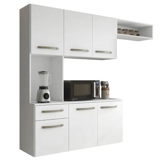 Armário de Cozinha Completa Suspenso com Balcão 6 Portas 1 Gaveta Belíssima Branco Aramóveis