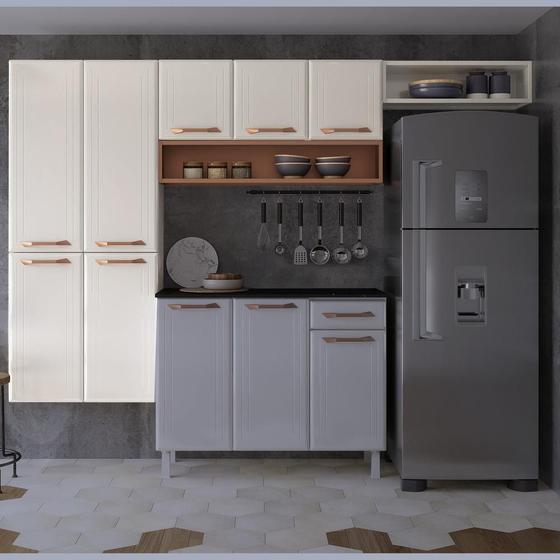 Imagem de Armário de Cozinha de Aço Compacta 3 Peças Rose Multimóveis CR6118 Branco/Rosé