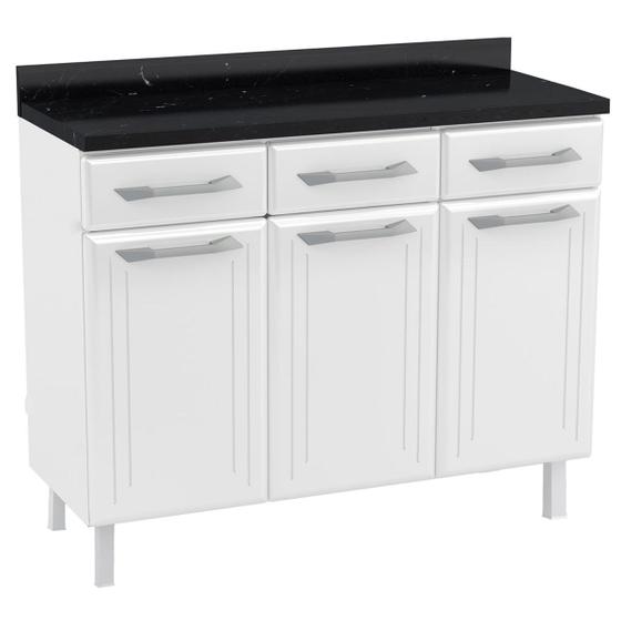 Armário de Cozinha em Aço Topázio 3 Portas 3 Gavetas Branco - Telasul Menor preço em Armário de Cozinha em Aço Topázio 3 Portas 3 Gavetas Branco - Telasul