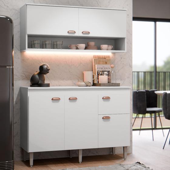 Imagem de Armário de Cozinha Luiza Completo Com 5 Portas E 1 Gaveta Com Balcão Compacta