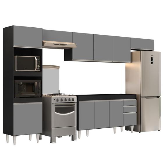 Imagem de Armário de Cozinha Modulada 5 Peças CP13 Balcão Preto/Cinza - Lumil