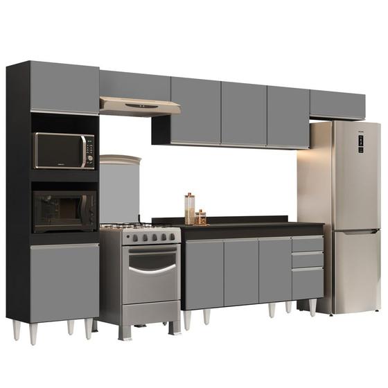 Imagem de Armário de Cozinha Modulada 5 Peças CP14 Balcão com Tampo Preto/Cinza - Lumil