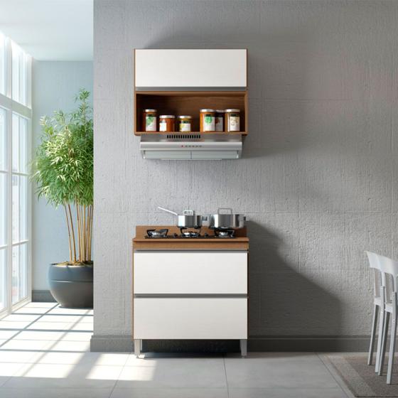 Armário de Cozinha Modulada Balcão Cooktop Nicho Aéreo MDP Branco PRIME