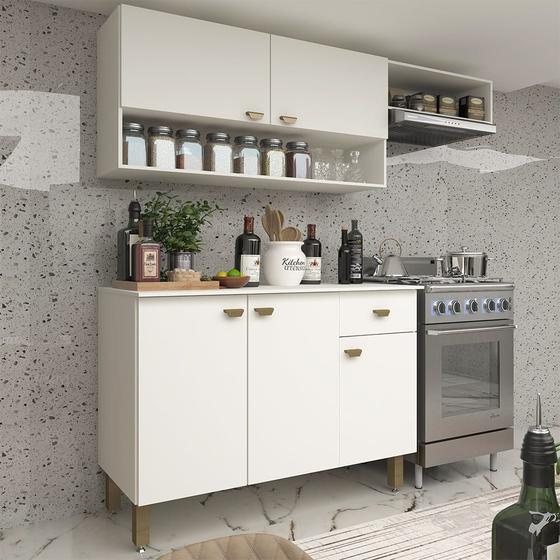 Imagem de Armário de Cozinha Modulada Completa Compacta Balcão Madrid Branco 164 - RosaFor