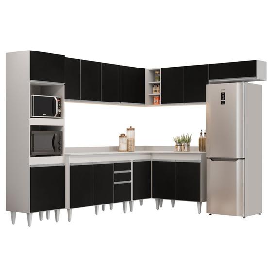 Imagem de Armário de Cozinha Modulada de Canto 8 Peças CP02 Balcão com Tampo Branco/Preto - Lumil