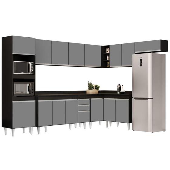 Imagem de Armário de Cozinha Modulada de Canto 8 Peças CP08 Balcão com Tampo Preto/Cinza - Lumil