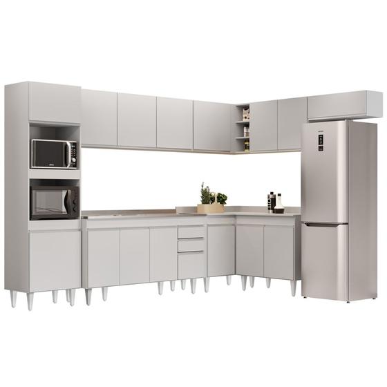 Imagem de Armário de Cozinha Modulada de Canto 8 Peças CP09 Balcão com Pia Inox Branco - Lumil