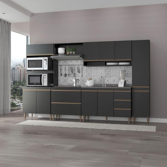 Imagem de Armário de Cozinha Modulada Grande 320x202Cm 6 Peças MDP Preto MENU