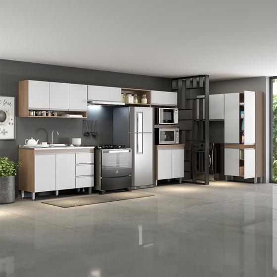 Imagem de Armário de Cozinha Modulada Sabrina 360x202Cm 7 Peças MDP Branco MENU