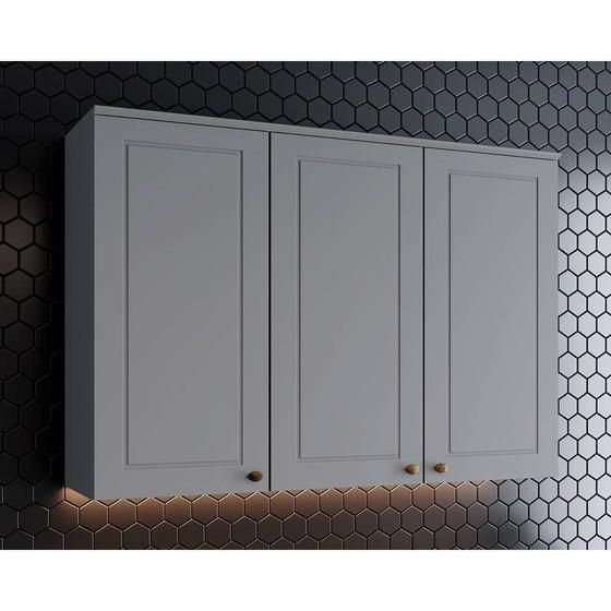 Imagem de Armário de Cozinha Modulado Americana c/ 3 Portas 120cm Cinza - Henn