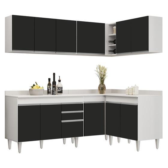 Imagem de Armário de Cozinha Modulado de Canto 6 Peças CP29 Balcão com Tampo Branco/Preto - Lumil