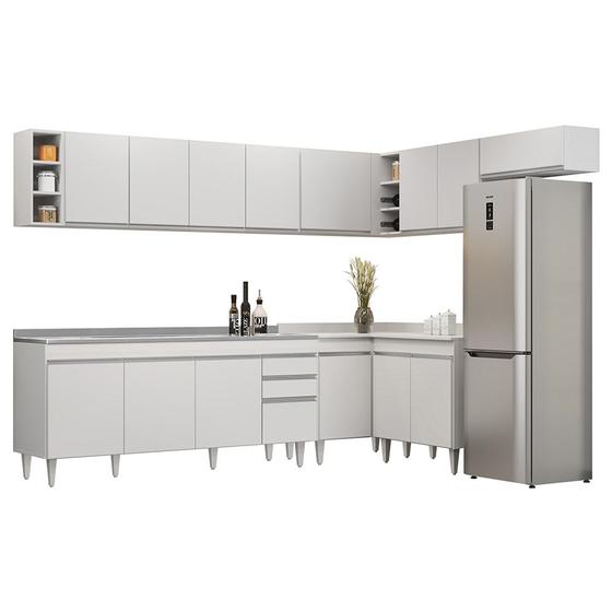 Imagem de Armário de Cozinha Modulado de Canto 8 Peças CP27 com Pia Inox Branco - Lumil