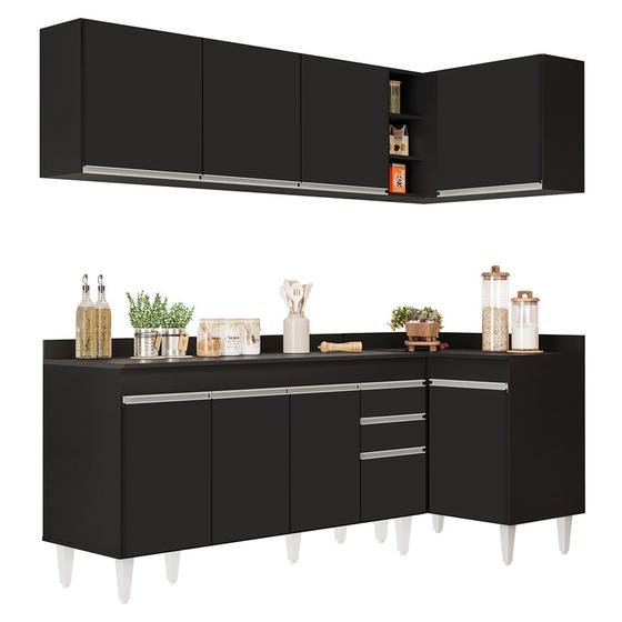 Imagem de Armário de Cozinha Modulado de Canto Esquerdo 4 Peças CP50 Balcão com Tampo Preto - Lumil