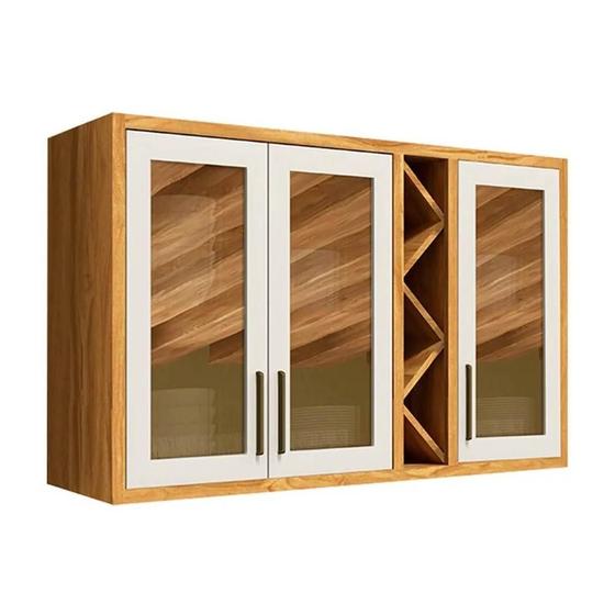 Imagem de Armário de Cozinha Modulado Tempranillo c/ 3 Portas Vidro Reflecta 120cm Amendoa/Off White - Ronipa