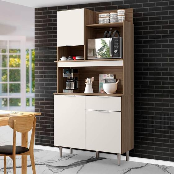 Armário De Cozinha Pequeno 90 cm 3 Portas 1 Gaveta Carvalho Off White