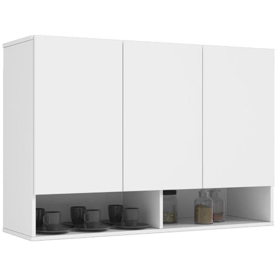 Imagem de Armário de Parede Aéreo Cozinha Organizador Quarto Multiuso Lavanderia Supenso Superior Embutido 3 Portas Milão - Branco