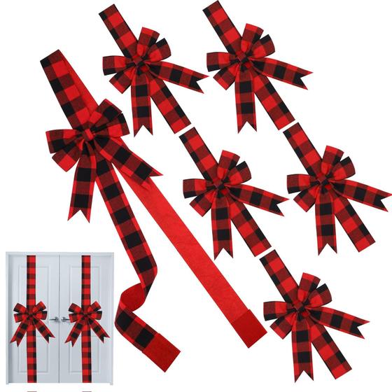 Imagem de Armário de porta de Natal Bows MCEAST Red Buffalo Plaid x6