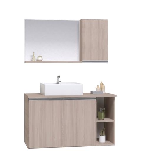 Imagem de Armario gabinete banheiro 80cm + cuba soprepor + espelheira com puxador aluminio madeirado inteiro