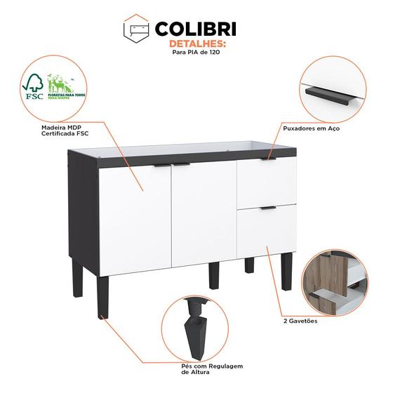 Armário Gabinete de Cozinha Para Pia de 120 em Madeira Colibri 2 Gavetas Preto/Branco - Cozimax Menor preço em Armário Gabinete de Cozinha Para Pia de 120 em Madeira Colibri 2 Gavetas Preto/Branco - Cozimax