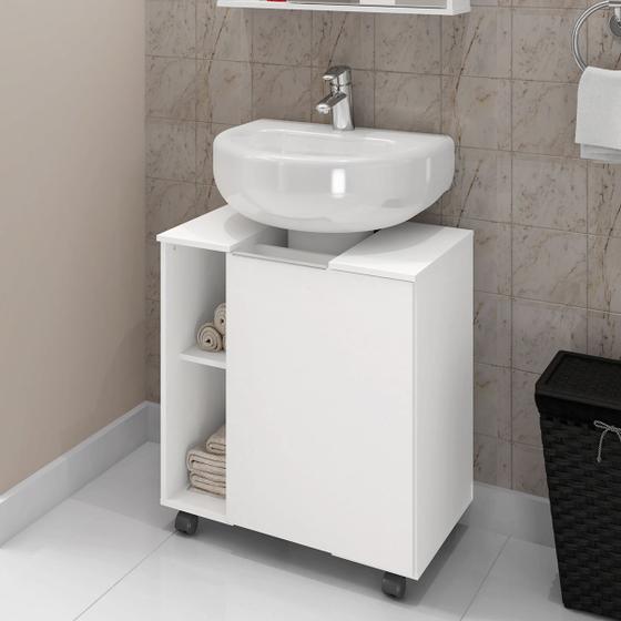 Armário Gabinete Para Banheiro Móveis Bechara Pequin 1 Porta Branco Menor preço em Armário Gabinete Para Banheiro Móveis Bechara Pequin 1 Porta Branco
