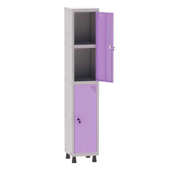 Imagem de Armário Guarda Volume Locker Roupeiro 1 Vão 02 Portas Com Prateleira GRF501PRI/2 Cinza e Lilás - Pandin