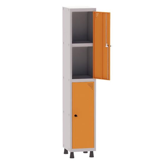 Imagem de Armário Guarda Volume Locker Roupeiro 1 Vão 02 Portas Com Prateleira GRP501PRI/2 Cinza e Laranja - Pandin