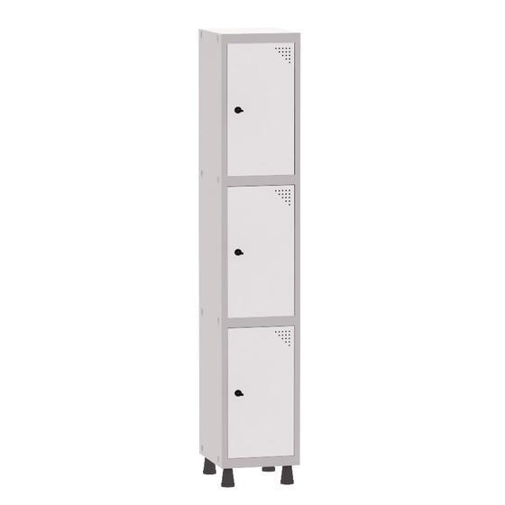 Imagem de Armário Guarda Volume Locker Roupeiro 1 Vão 3 Portas Aço GRP501/3 Cinza e Branco - Pandin