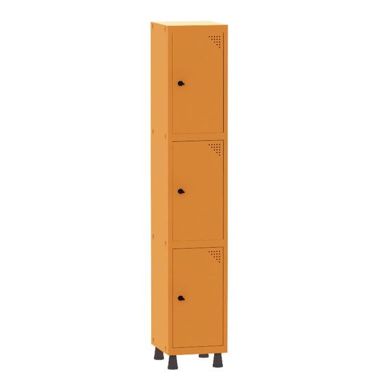 Imagem de Armário Guarda Volume Locker Roupeiro 1 Vão 3 Portas Aço GRP501/3 Laranja Picasso - Pandin