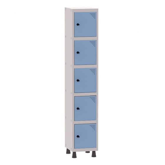 Imagem de Armário Guarda Volume Locker Roupeiro 1 Vão 5 Portas Aço GRP501/5 Cinza e Azul Dali - Pandin