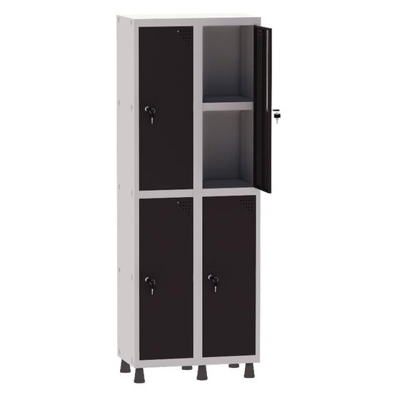 Imagem de Armário Guarda Volume Locker Roupeiro 2 Vãos 04 Portas Com Prateleira GRF502PRI/4 Cinza e Preto - Pandin