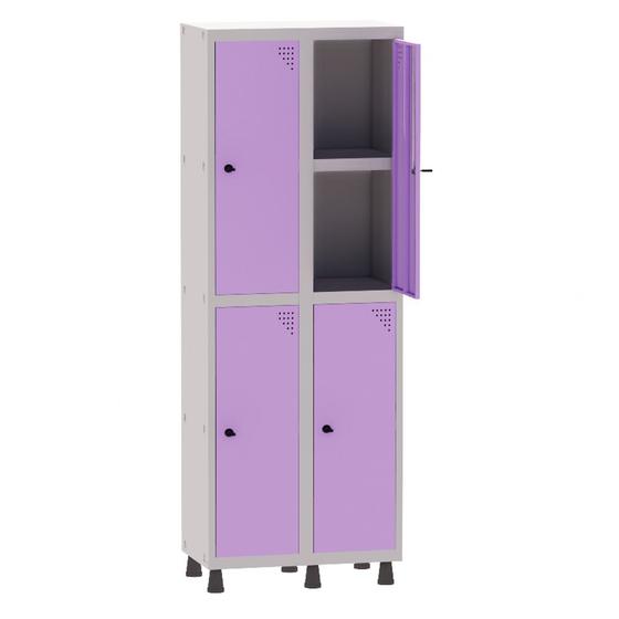 Imagem de Armário Guarda Volume Locker Roupeiro 2 Vãos 04 Portas Com Prateleira GRP502PRI/4 Cinza e Lilás - Pandin