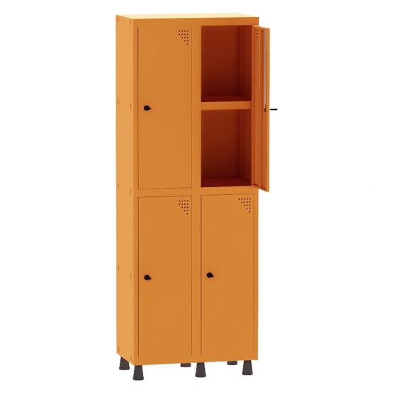 Imagem de Armário Guarda Volume Locker Roupeiro 2 Vãos 04 Portas Com Prateleira GRP502PRI/4 Laranja Picasso - Pandin