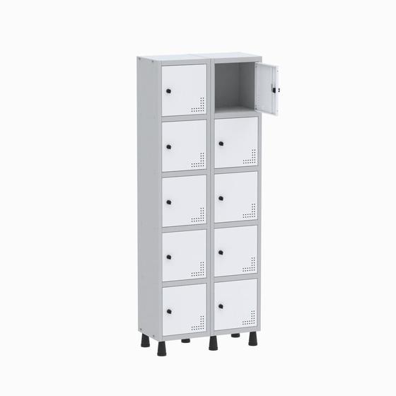 Imagem de Armário Guarda Volume Locker Roupeiro 2 Vãos 10 Portas GR302/10 Light Cinza e Branco - Pandin