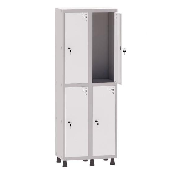 Imagem de Armário Guarda Volume Locker Roupeiro 2 Vãos 4 Portas Aço GRF502/4 Cinza e Branco - Pandin