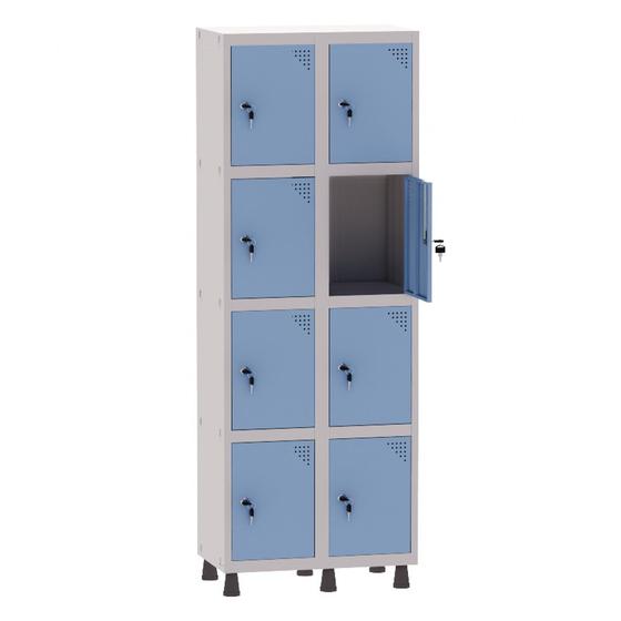 Imagem de Armário Guarda Volume Locker Roupeiro 2 Vãos 8 Portas Aço GRF502/8 Cinza e Azul Dali - Pandin