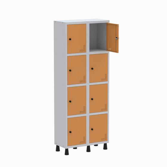 Imagem de Armário Guarda Volume Locker Roupeiro 2 Vãos 8 Portas GR302/8 Light Cinza e Laranja - Pandin