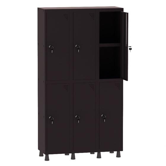 Imagem de Armário Guarda Volume Locker Roupeiro 3 Vãos 06 Portas Com Prateleira GRF503PRI/6 Preto - Pandin