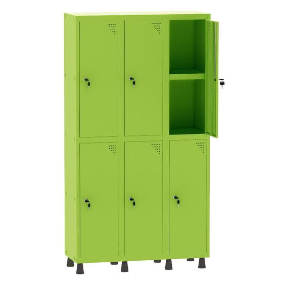 Imagem de Armário Guarda Volume Locker Roupeiro 3 Vãos 06 Portas Com Prateleira GRF503PRI/6 Verde Miró - Pandin