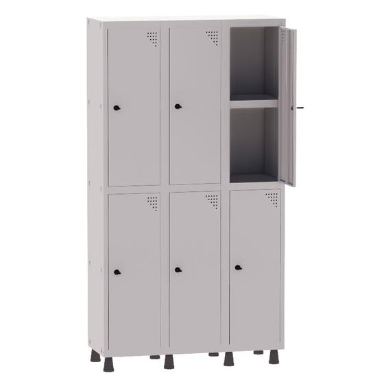 Armário Guarda Volume Locker Roupeiro 3 Vãos 06 Portas Com Prateleira GRP503PRI/6 Cinza - Pandin Menor preço em Armário Guarda Volume Locker Roupeiro 3 Vãos 06 Portas Com Prateleira GRP503PRI/6 Cinza - Pandin