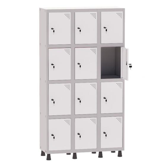 Imagem de Armário Guarda Volume Locker Roupeiro 3 Vãos 12 Portas Aço GRF503/12 Cinza e Branco - Pandin