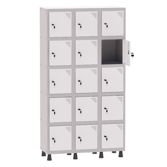 Imagem de Armário Guarda Volume Locker Roupeiro 3 Vãos 15 Portas Aço GRF503/15 Cinza e Branco - Pandin