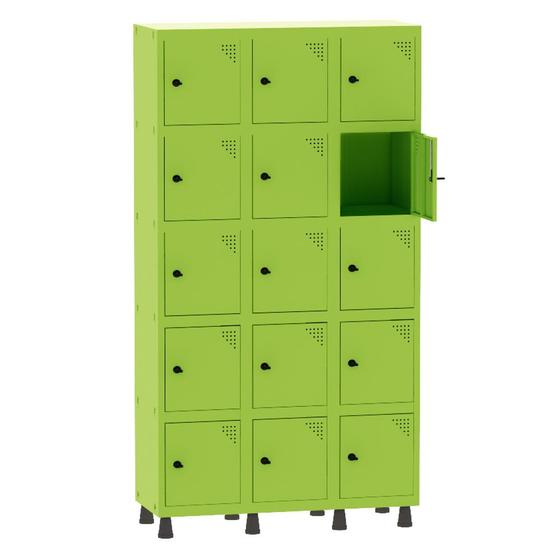 Imagem de Armário Guarda Volume Locker Roupeiro 3 Vãos 15 Portas Aço GRP503/15 Verde Miró - Pandin