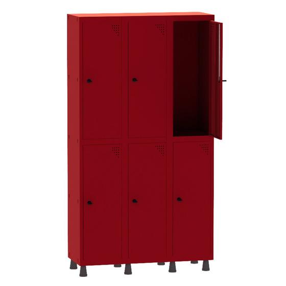 Imagem de Armário Guarda Volume Locker Roupeiro 3 Vãos 6 Portas Aço GRP503/6 Vermelho - Pandin