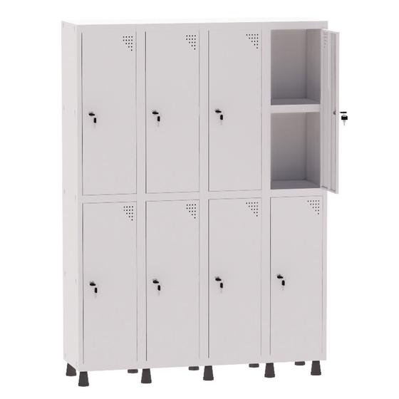Imagem de Armário Guarda Volume Locker Roupeiro 4 Vãos 08 Portas Com Prateleira GRF504PRI/8 Branco - Pandin