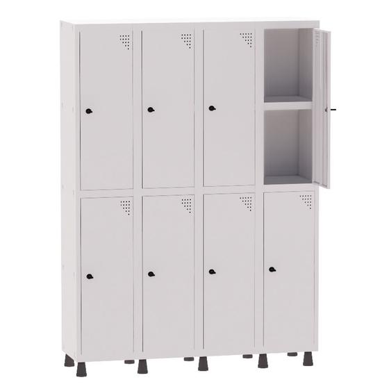 Imagem de Armário Guarda Volume Locker Roupeiro 4 Vãos 08 Portas Com Prateleira GRP504PRI/8 Branco - Pandin